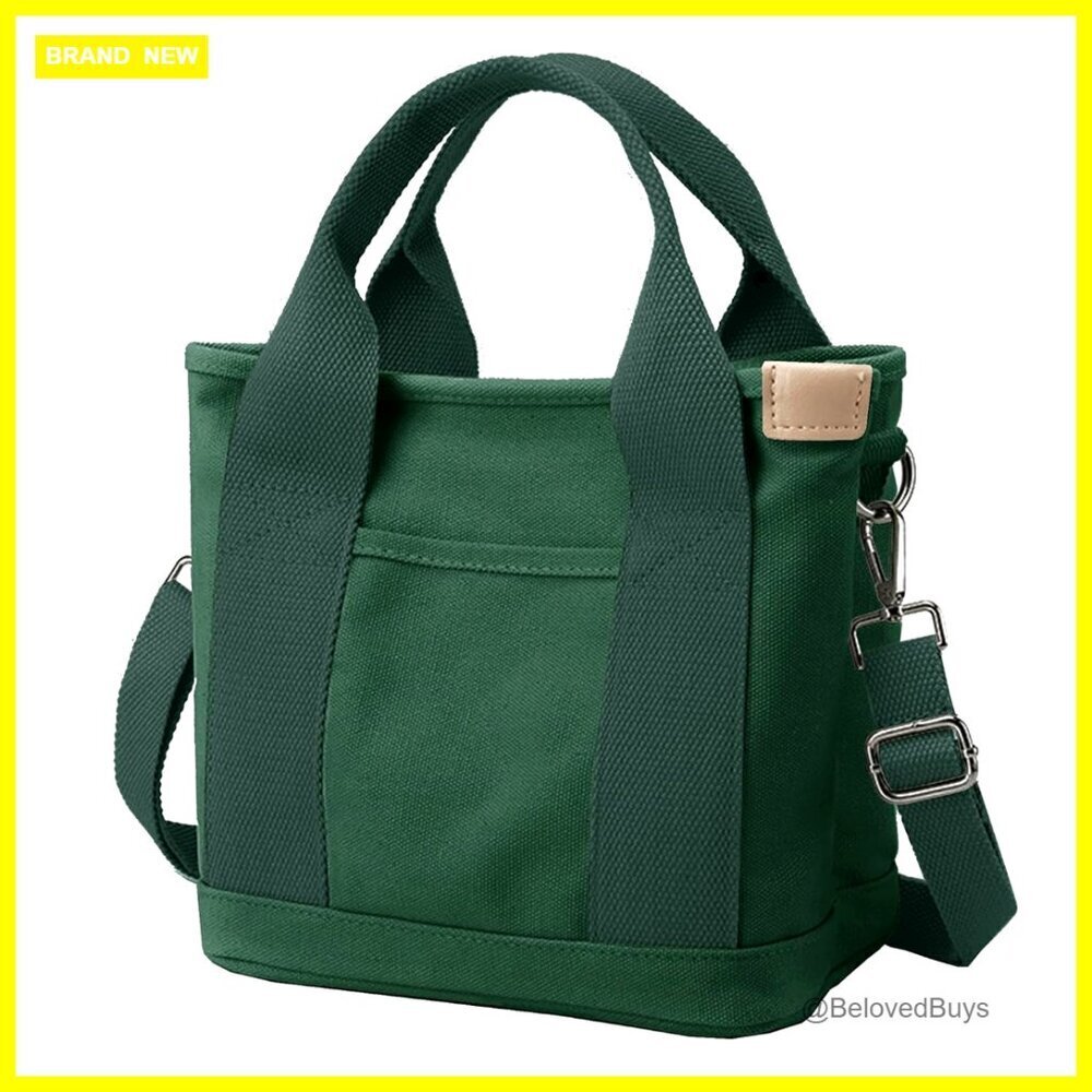 Canvas Tote Bag with Zipper Pockets Adjustable Strap Large Shoulder Purse
